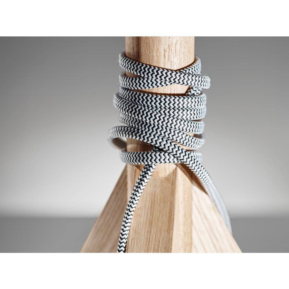 Natural Ash Wood Tripod Table Lamp with Gray Fabric Shade