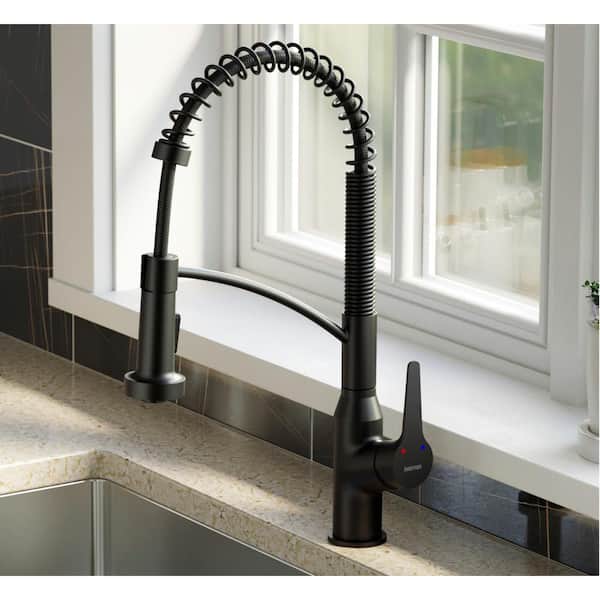 Scottsdale Single Handle Pull Down Sprayer Kitchen Faucet with Matching Soap Dispenser in Matte Black