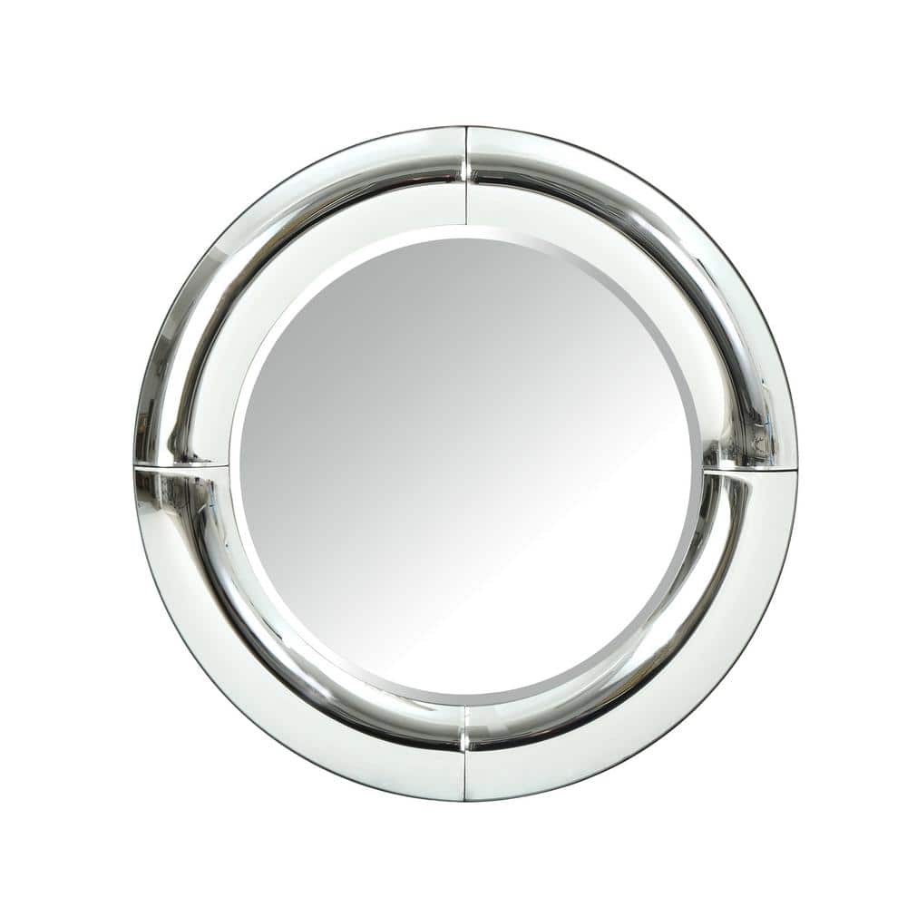 31.50 in. W x 31.50 in. H Round Wood Silver Wall Mirror Farmhouse Mirror fo
