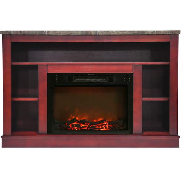 Hanover Oxford 47 in. Electric Fireplace with a 1500-Watt Log Insert and Cherry Mantel