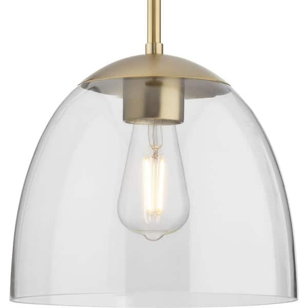 Tamassee Collection 1-Light Brushed Gold Updated Traditional Mini Pendant with Clear Glass Shade for Kitchen