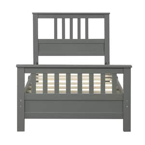 Gray Twin Size Wood Platform Bed with Headboard and Footboard