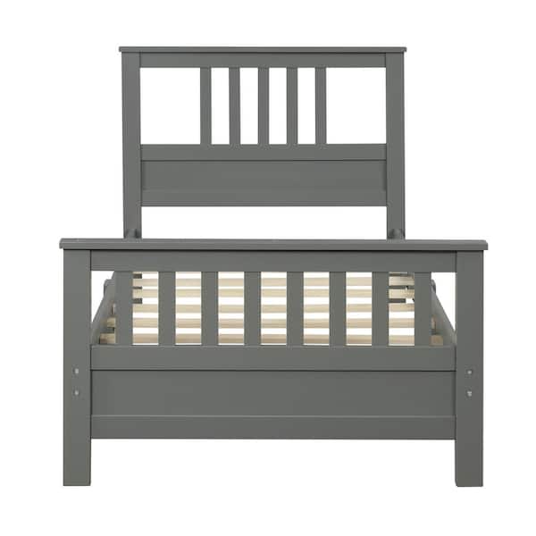 Unbranded 43.3 in. Grey Wood Twin Platform Bed with Headboard and Footboard.