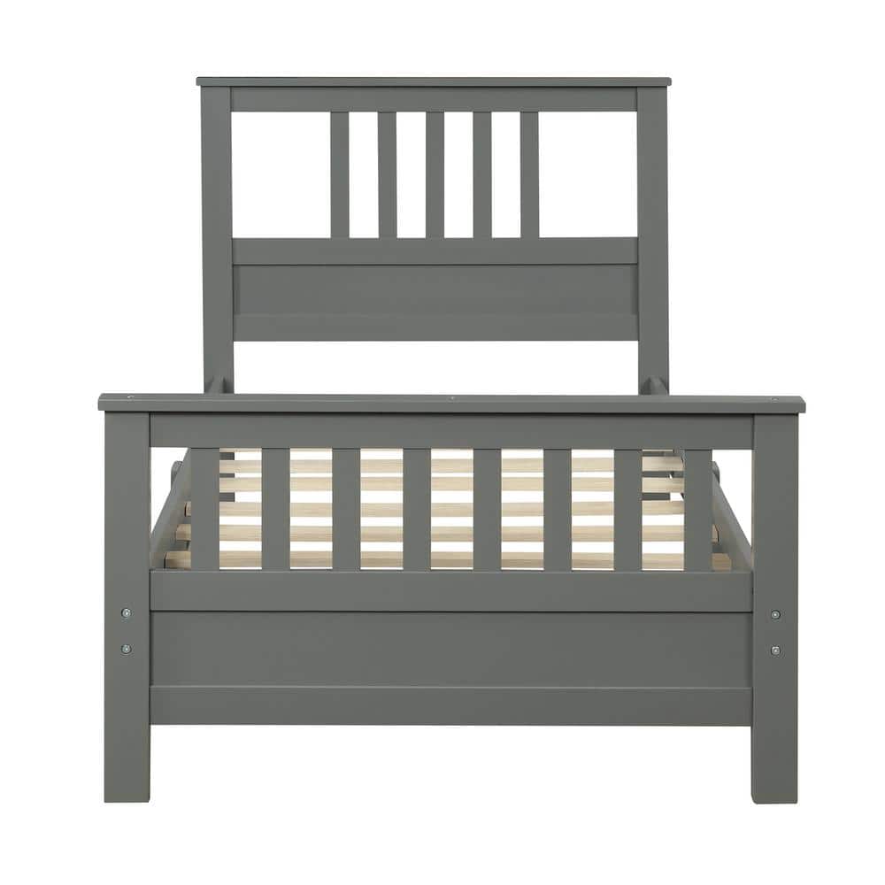 Gray Easy to Assemble Wooden Bed Frame with Headboard and Footrest