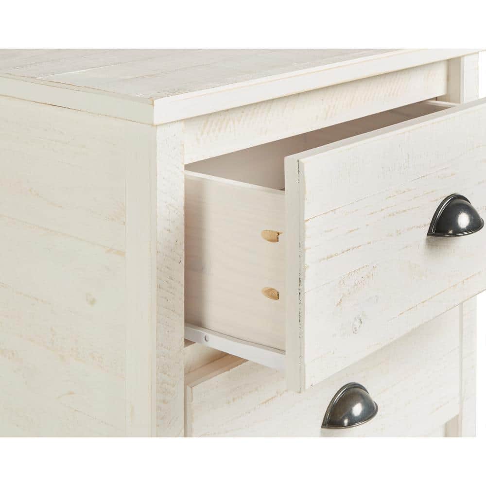 Baja Rustic Shabby White Solid Wood 2-Drawer Nightstand