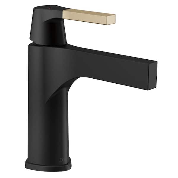 Delta Zura Single-Handle Single-Hole Bathroom Faucet with Metal Drain Assembly in Matte Black and Champagne Bronze