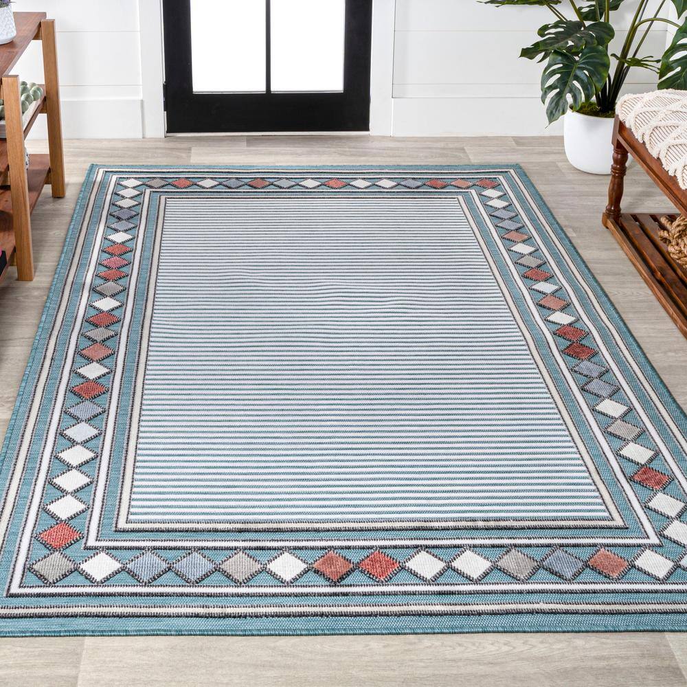 Sebastian Blue and Ivory Geometric Synthetic 5' x 8' Area Rug