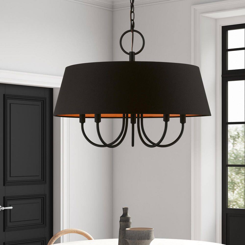 Westview 60-Watt 5-Light Black Shaded Pendant Light with Fabric Shade, No Bulbs Included price history on PriceWatchPro