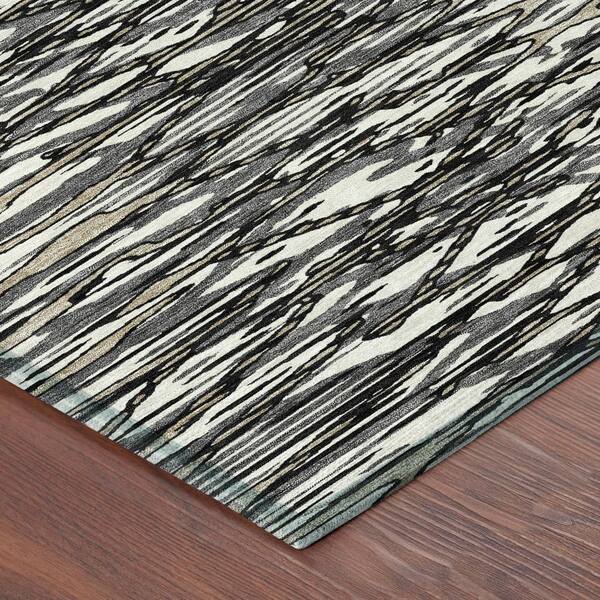 Chantille Machine Washable Indoor/Outdoor Abstract ACN2771 Black 2 ft. x 7 ft. Runner Rug