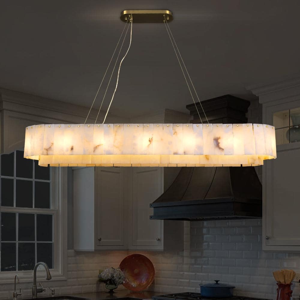54 in. 14-Light Dimmable Brass Rectangular Kitchen Island Chandelier, 2-Tier Alabaster Chandelier for Foyer price history on PriceWatchPro
