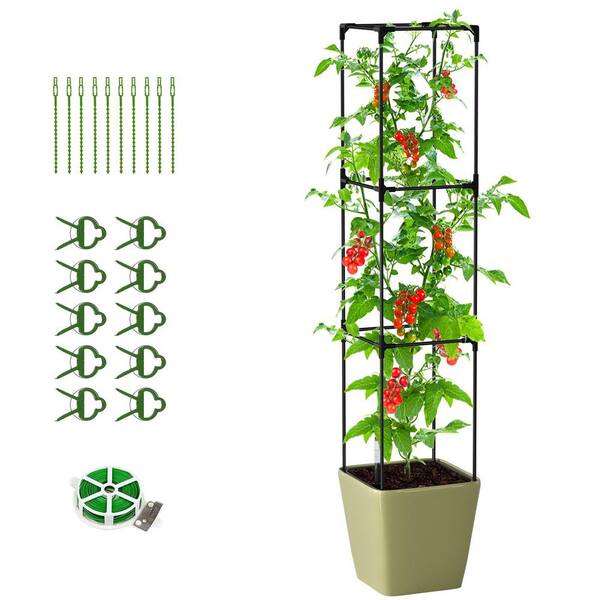 ABORON Tomato Planter with Trellis and Wheels 63 in. Raised Garden Bed  Plastic 13 in. W Tomato Support Cage Decorative Pots I1600274-FXHD02