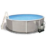 Belize 27 ft. Round x 52 in. Deep Metal Wall Above Ground Pool Package with 6 in. Top Rail
