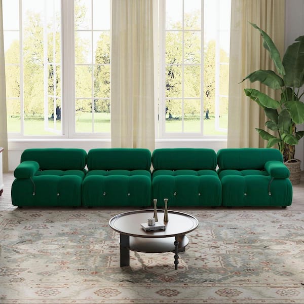 Chameleon 138 in. Square Arm Oversized 4-piece Modern Velvet Modular Combination Sectional Sofa Living Room Set in Green