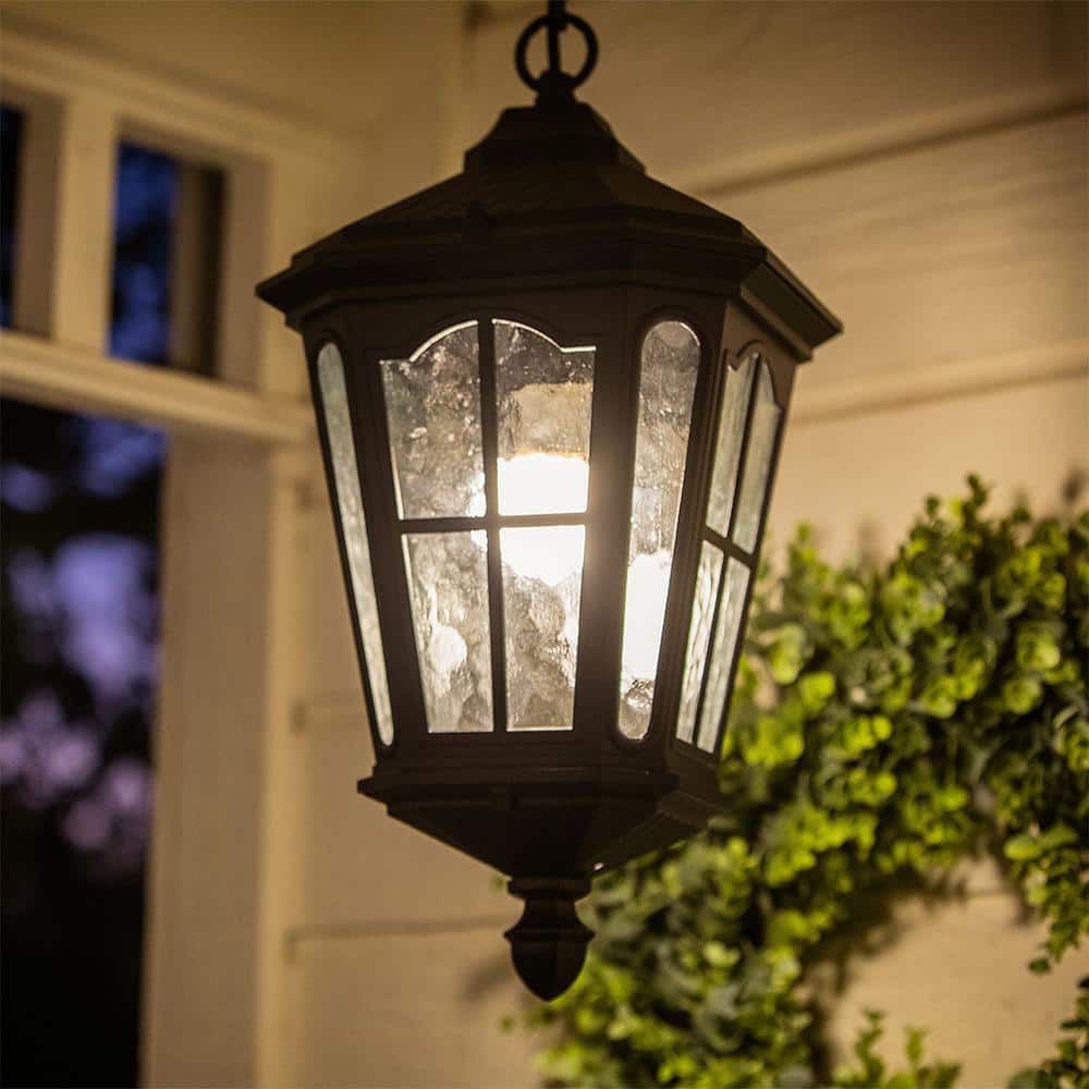 Bentham Matte Black 17" Textured Glass Outdoor Hanging Lantern