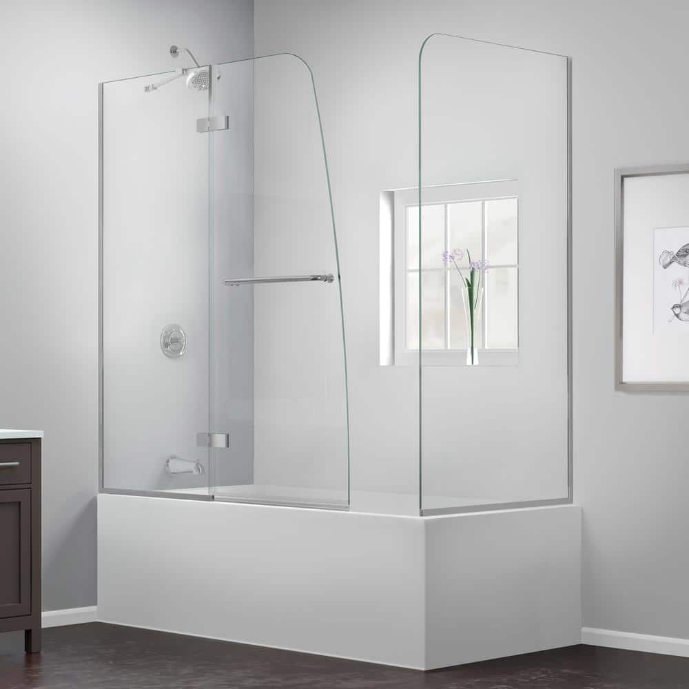 Chrome Frameless Hinged Tub Door with Return Panel, 60 x 30