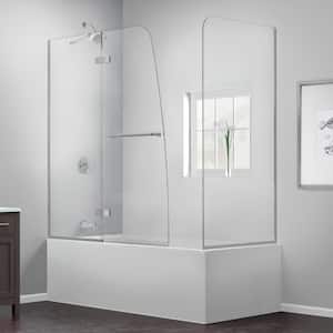 Aqua Ultra 57 to 60 in. x 58 in. Hinged Semi-Frameless Tub Door with Return Panel in Chrome with Clear Glass