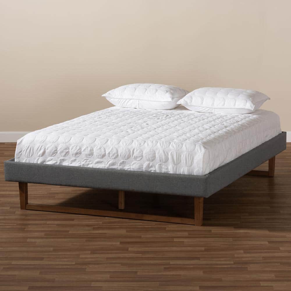 Liliya King Walnut Wood and Grey Upholstered Platform Bed