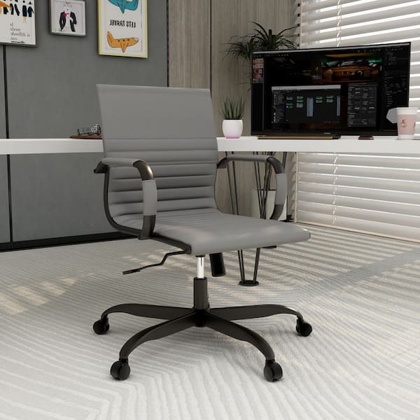 Leisuremod Harris Leather Desk Swivel Armrests Modern Adjustable Executive Conference Chair for Office and Home in Grey