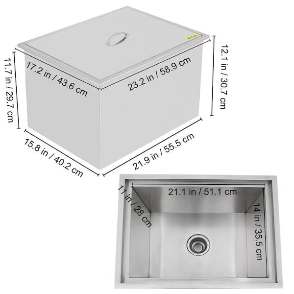 VEVOR Stainless Steel Ice Bin 19.9 in. x 16 in. x 13 in. Drop in Ice Chest with Hinged Cover 40.9 qt. for Outdoor Kitchen QRSJ20X16X13VBRM7V0
