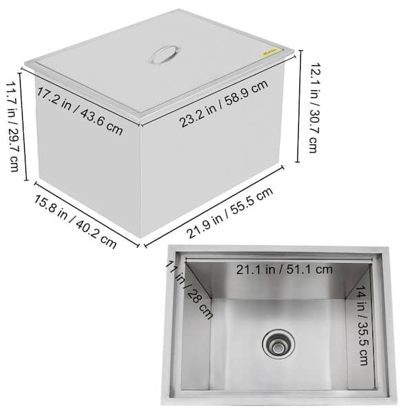 VEVOR 109.9 qt. Drop in Ice Chest 36 in. x 17.9 in. x 14 in. Stainless Steel Ice Bin with Sliding Cover for Outdoor Kitchen