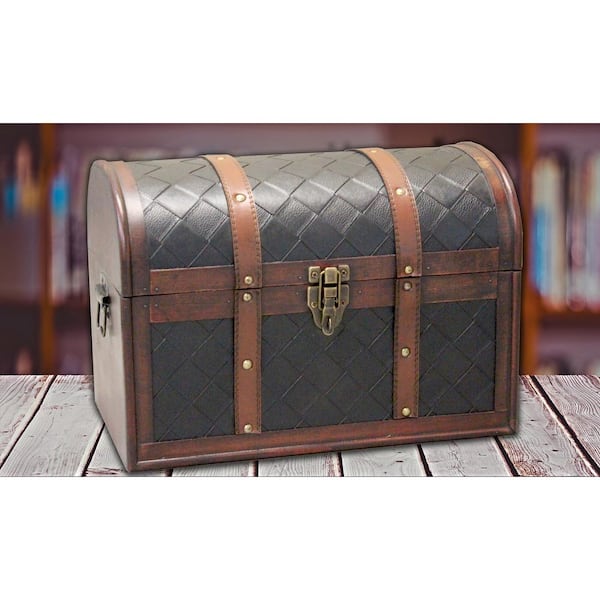Vintiquewise 11.5 in. x 6.5 in. x 5 in. Wooden Faux Leather Treasure Chest