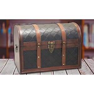 11.5 in. x 6.5 in. x 5 in. Wooden Faux Leather Treasure Chest