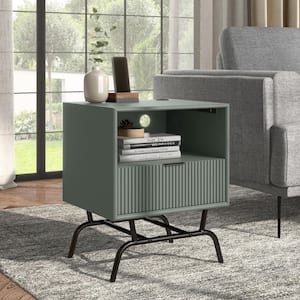 Yastara Modern 18 in. Sage Green Rectangle End Table with 1-Drawer And 3D Wave Accent Panel