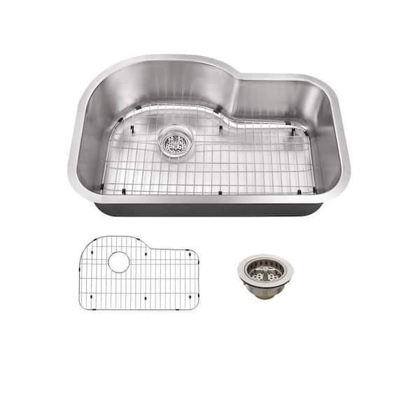 Schon Undermount 18-Gauge Stainless Steel 31-1/2 in. 0-Hole Single Bowl Kitchen Sink with Grid and Drain Assembly