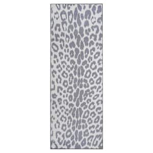 Miya Leopard Grey 2.5 ft. x 7 ft. Animal Print Washable Runner Rug