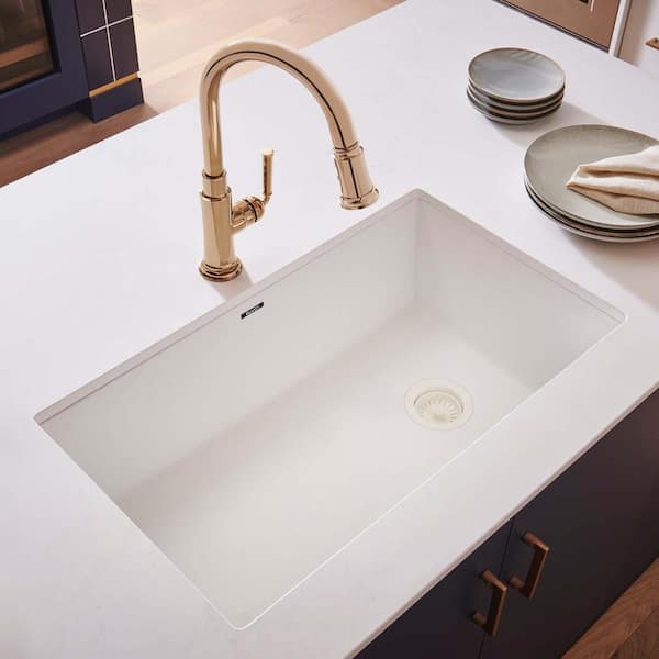 Epigranite 32 in. Undermount Single Bowl Arctic White Granite Composite Kitchen Sink