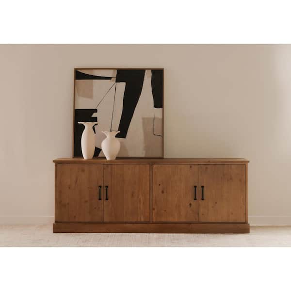 NADAAL STUDIOS Arvid Honey Pine Wood 81.5 in. Sideboard with 4 Doors and Interior Shelf