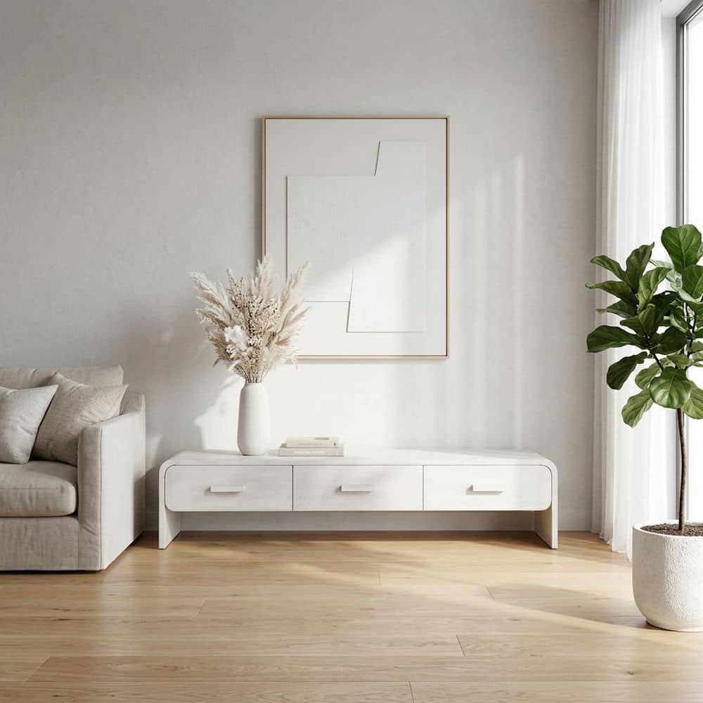Liv & Skye 71 in. White Rectangle Jamun Wood Console Table with 3 ...