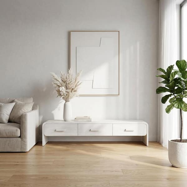 71 in. White Rectangle Jamun Wood Console Table with 3 Drawers