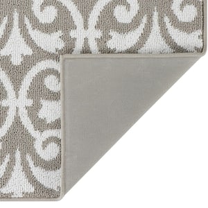 Light Grey and White 26 in. x 72 in. Medallion Washable Non-Skid Runner Rug