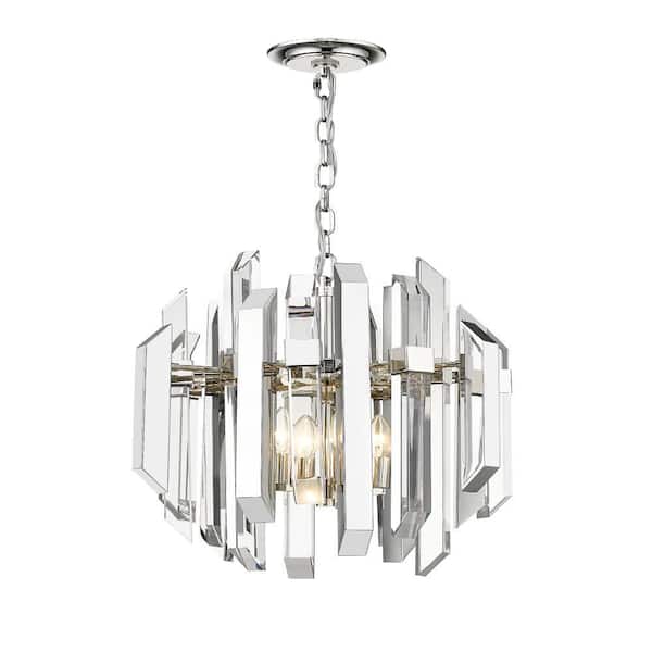 Unbranded 4-Light Polished Nickel Pendant with Clear Crystal Shade
