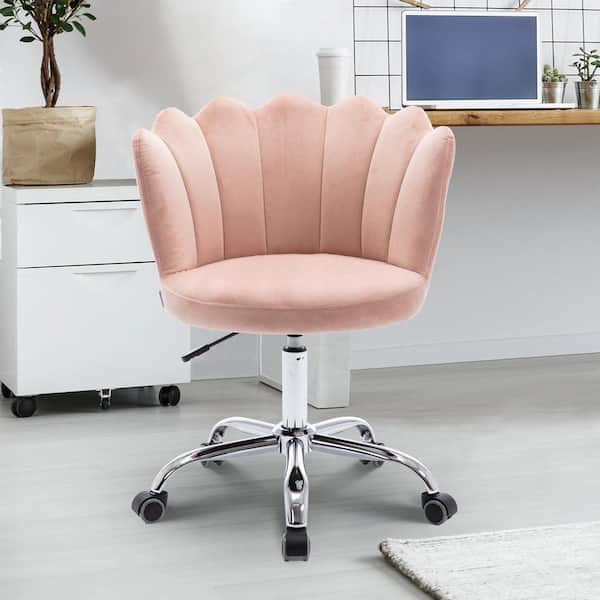null Pink Velvet Upholstered Adjustable Hight Swivel Shell Task Chair