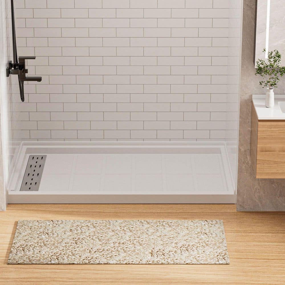 KW 60 in. L x 32 in. W Alcove Solid Surface Shower Pan Base with Left Drain in White with Brushed Nickel Cover price history on PriceWatchPro