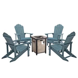 Thundercloud Blue 5-Piece Wood Adirondack Chair Patio Fire Pit Conversation Set