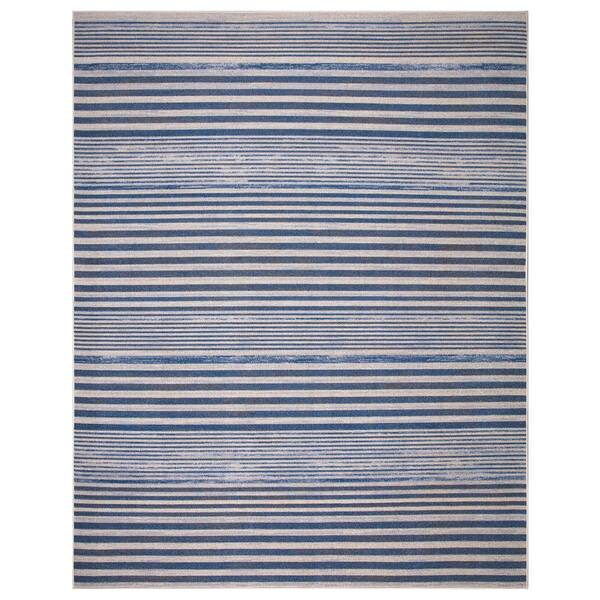 Ottomanson Ione Blue/Cream 8 ft. x 10 ft. Striped Low Pile Area Rug