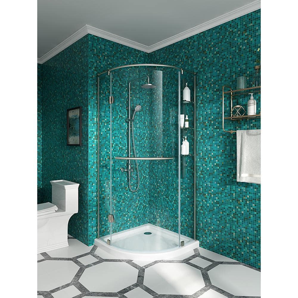 Glamour 34 in. W x 74 in. H Round Pivot Semi-Frameless Corner Shower Door in Satin Nickel price history on PriceWatchPro