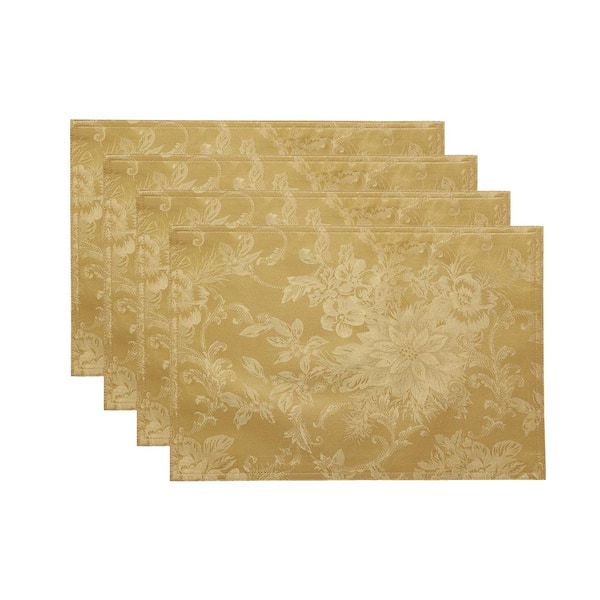 Poinsettia Elegance Jacquard Holiday Placemat, Gold - 13"W x 19"L