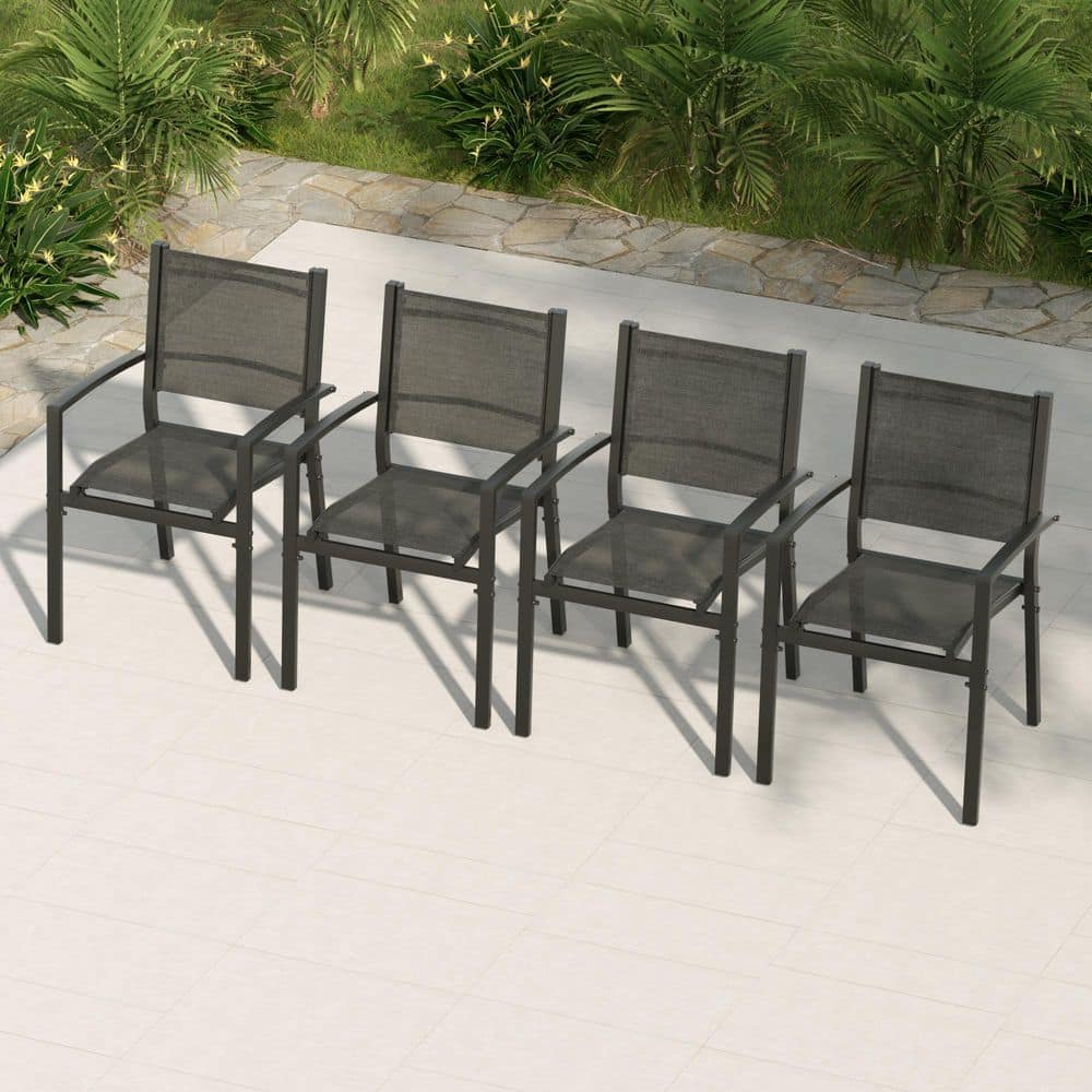 4 Pieces Textilene Outdoor Furniture Set, Waterproof Chair Set Suitable for Outside Backyard and Garden in Gray price history on PriceWatchPro