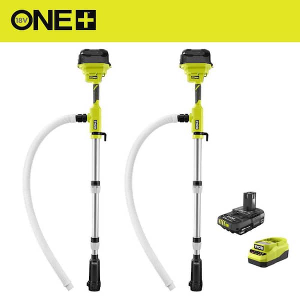 (2) ONE+ 18V Cordless 1/6 HP Telescoping Pole Pumps with (1) 2.0 Ah Battery and Charger