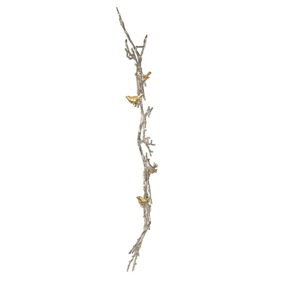 Gold and Silver Aluminum Branch Wall Sculpture with Birds