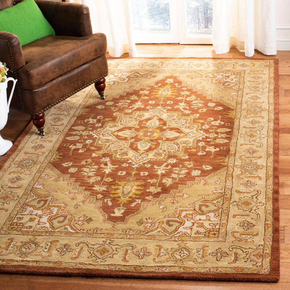 Ivory and Rust Hand-Tufted Wool Round Rug