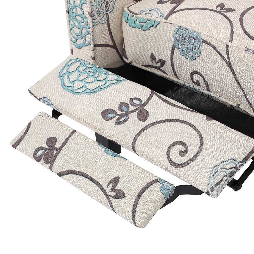 Birch Wood Blue Floral Leather Petite Recliner