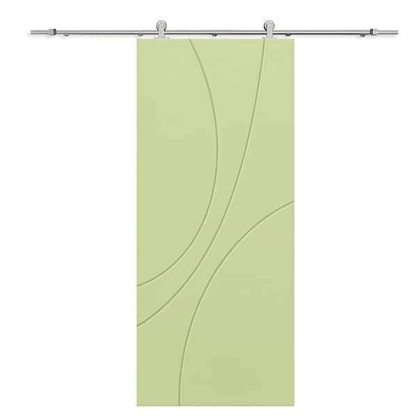 CALHOME 42 in. x 96 in. Sage Green Painted Composite MDF Paneled Interior Sliding Barn Door with Hardware Kit