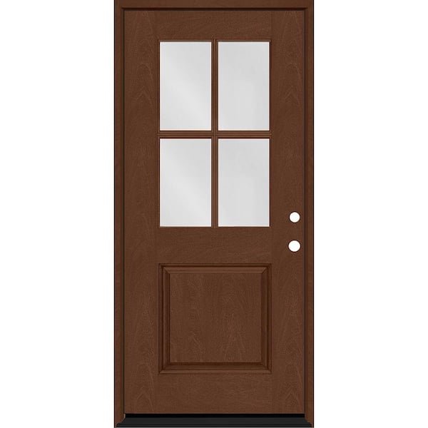 Steves & Sons Regency 36 in. x 80 in. 1/2 4-Lite Clear Glass LHIS Chestnut Stain Mahogany Fiberglass Prehung Front Door
