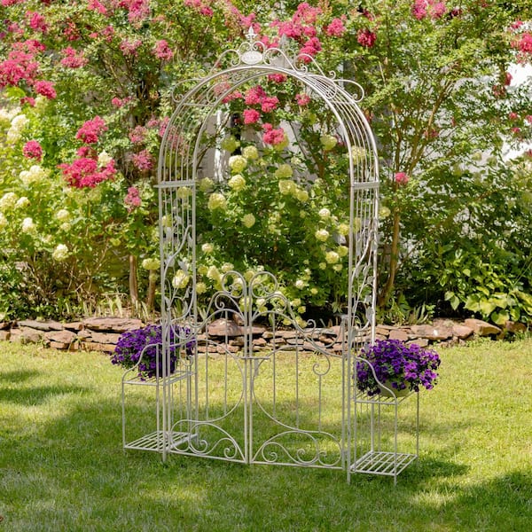Zaer Ltd. International - 97.63 in. x 64.2 in. Metal Garden Arbor Antique White