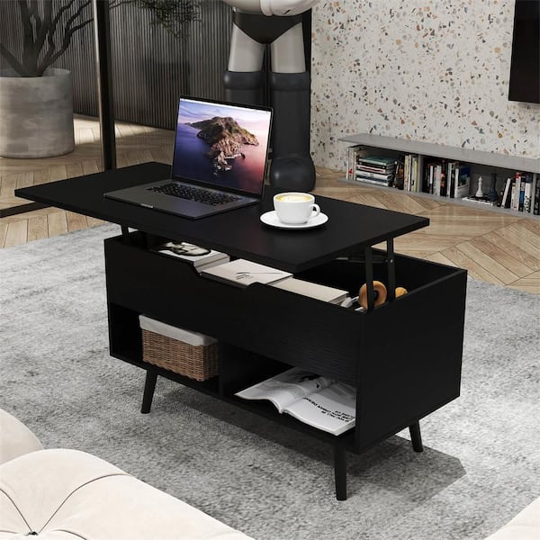 31 .5 in. Black 17.5 in. Rectangle Wood Lift Top Coffee Table ModernTable with Hidden Compartment and Wood Legs For Home